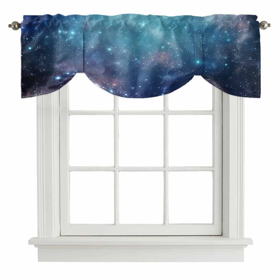 Abstract Galaxy Tie Up Valance for Windows Beautiful Starry Sky Adjustable Curtain Valance Rod Pocket Balloon Shade Window Treatment for Kitchen Living Room Bedroom 42x12inch