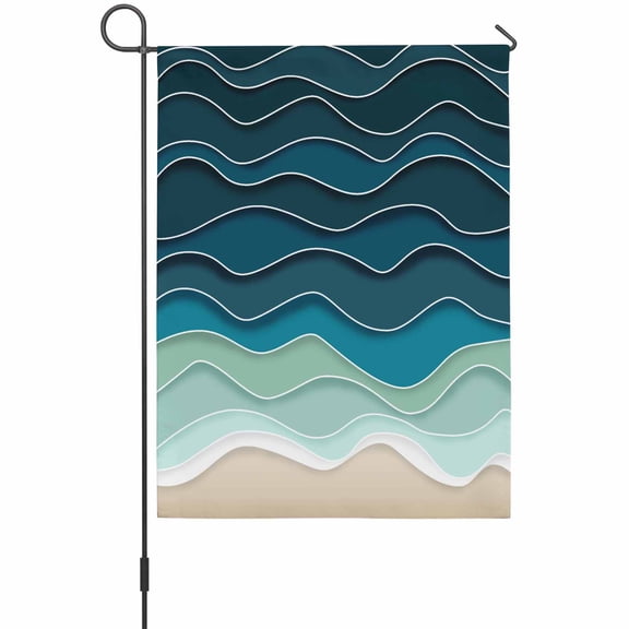 Abstract Garden Flags For Outdoor, Water Duck Green Brown Gradient Ocean Waves Small Double Side Yard Flags Weather Proof Garden Decor for Lawn Outside Holiday 12 x 18 Inches