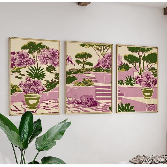 Abstract Garden Terrace Purple Green Botanical Illustration, Poster ...