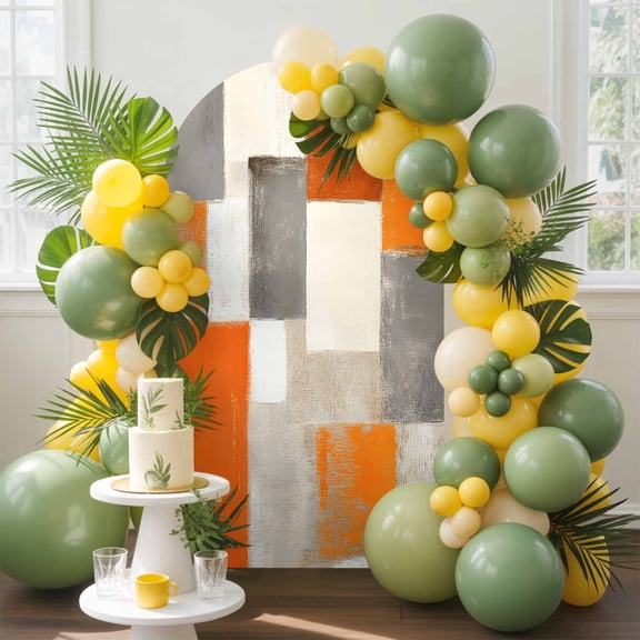 Abstract Gary Orange Paint Arch Backdrop Cover, 5FT, Retro Mottled Oil Painting Retro Spandex Arch Covers Double-Sided Backdrop for Wedding Birthday Party Photo Background Decoration