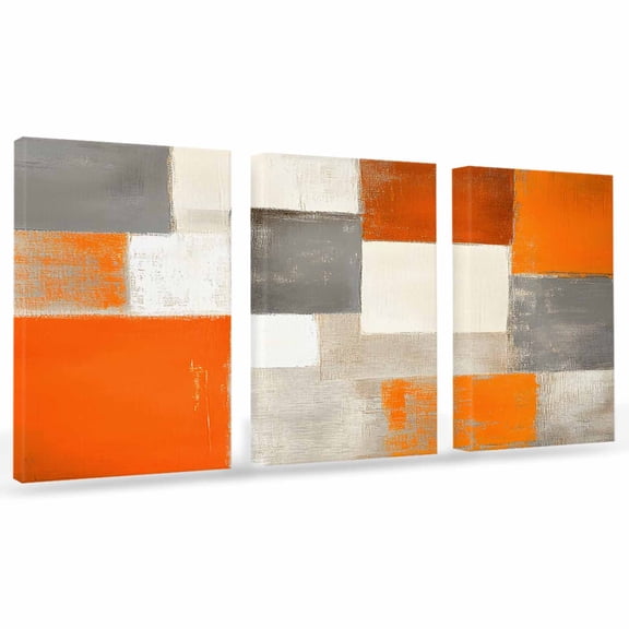 Abstract Gary Orange Paint Canvas Wall Art 3 Panels, Retro Mottled Oil Painting Retro Framed Wall Decor Modern Artwork Prints Painting for Living Room, Bedroom, Kitchen & Cafe Decor 20" x 24"