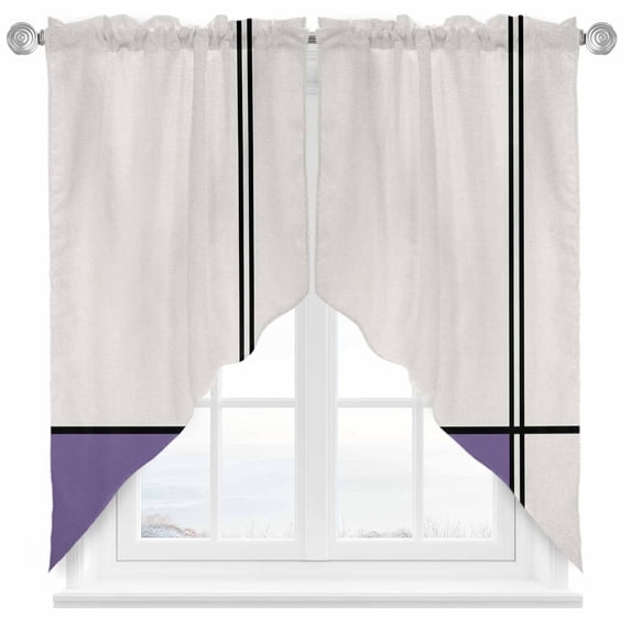 Abstract Gemoetric Swag Curtain Valance for Windows, Art Purple Color Block Window Treatments Short Swag Topper for Kitchen Windows Bathroom Bedroom, 36"x36"