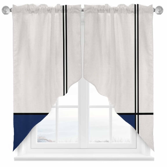 Abstract Gemoetric Swag Valances for Windows 2 Pack Art Navy Blue Color Block Swag Kitchen Curtains 36 Inches Long Rod Pocket Short Window Treatment for Kitchen Bathroom 28"x36"