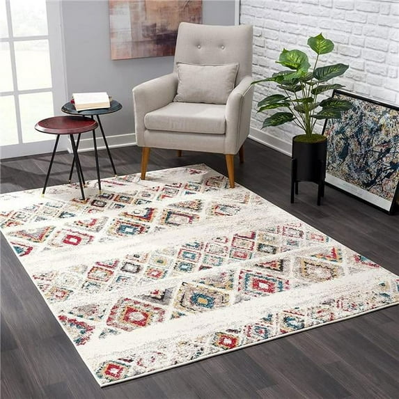 Abstract Geo Diamonds Area Rug - Cream - 4 x 6 ft.