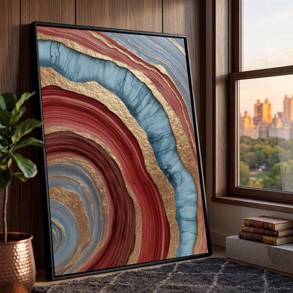 Abstract Geode Wall Art Red Blue Gold Agate Design Modern Mineral Print Natural Stone Pattern Art Home Décor Artwork, Unframed Paper Print