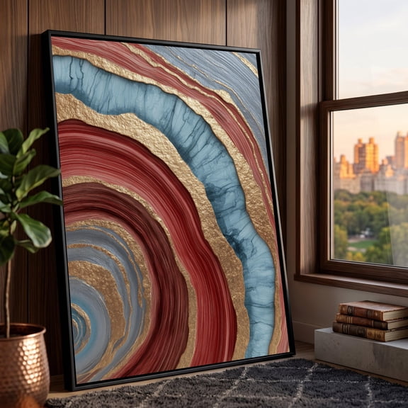Abstract Geode Wall Art Red Blue Gold Agate Design Modern Mineral Print Natural Stone Pattern Art Home Décor Artwork