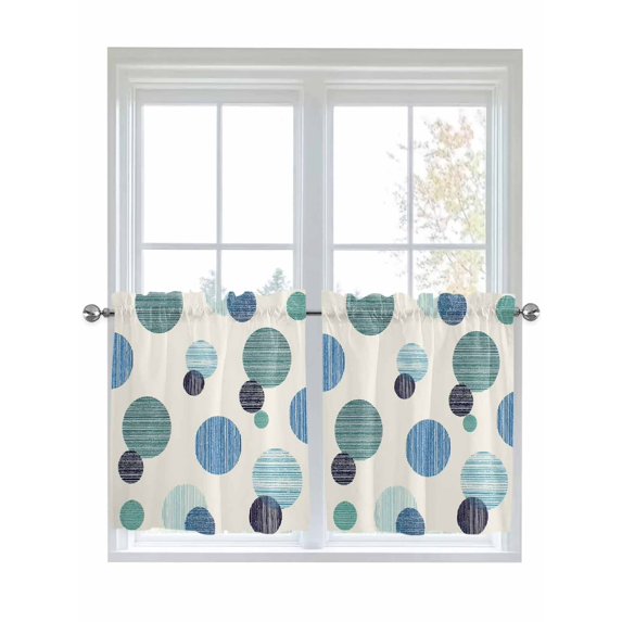 Abstract Geometric 2 Panel Kitchen Curtains for Small Windows, Farmhouse Vintage Polka Dot Teal Blue Bathroom Tier Curtain, Short Window Treatment for Bedroom/Living Room 55"x36"