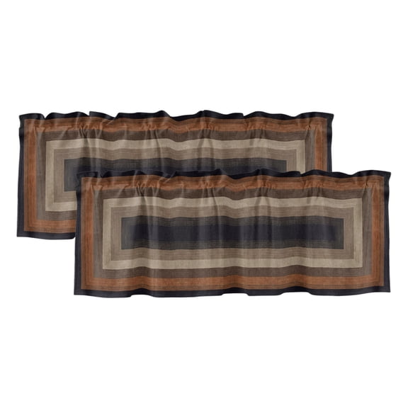 Abstract Geometric 2 Panels Kitchen Valance, Black and Brown Wood Grain Texture Border Curtains Valances for Small Windows Rod Pocket Window Treatments for Living Room Bedroom 42"W x 12"L