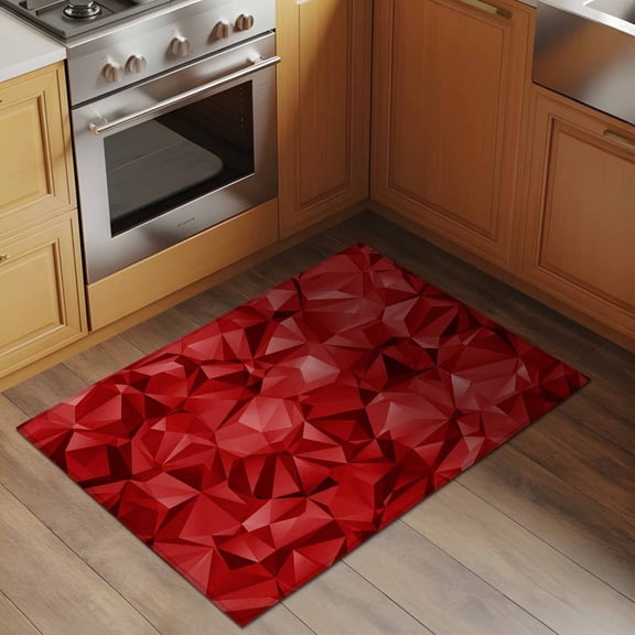 Abstract Geometric 2x3 Rug for Entryway Front Door Kitchen Sink Area, Red Modern Artificial Shape Artificial Low Pile Washable Non Slip Rectangle Area Rug