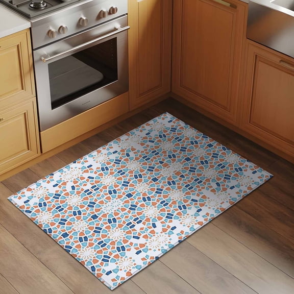 Abstract Geometric 2x3 Rug for Entryway Front Door Kitchen Sink Area, Teal Orange Gradient China Low Pile Washable Non Slip Rectangle Area Rug