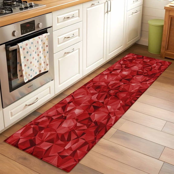 Abstract Geometric 2x6 Runner Rug for Hallway Walkway Kitchen Galley, Red Modern Artificial Shape Artificial Low Pile Washable Non Slip Long Area Rug