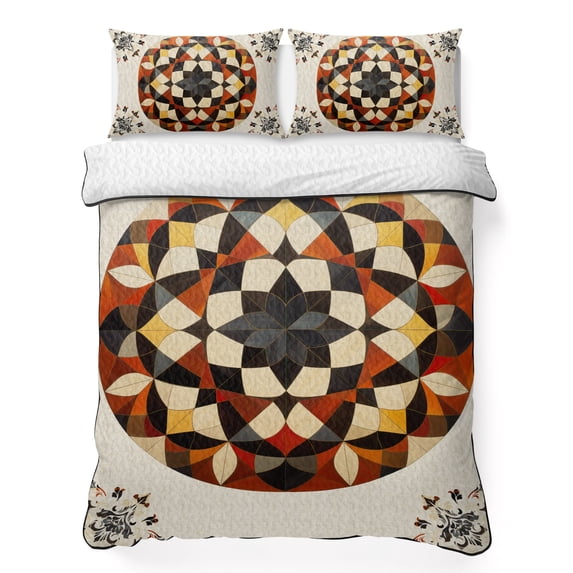 Abstract Geometric 3 Piece Quilt Bedding Set with 2 Pillow Shams, Color ...