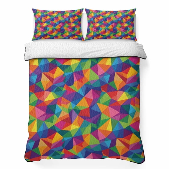 Abstract Geometric 3 Piece Quilt Bedding Set with 2 Pillow Shams, Color ...