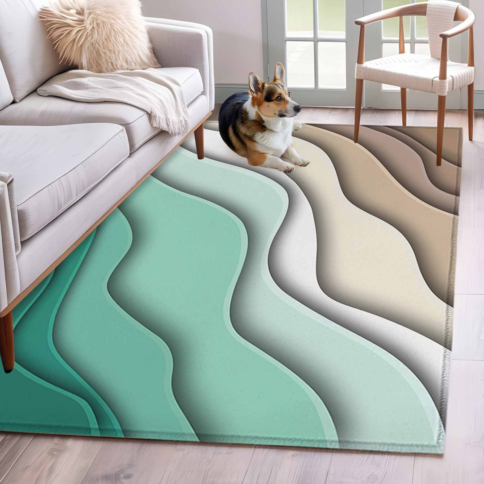 Abstract Geometric 4x6 Area Rugs for Living Room, Green Brown Gradient ...