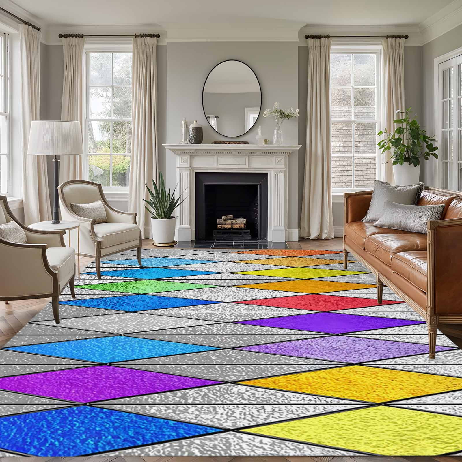 Abstract Geometric 5x7 Rug for Living Room Sofa and Coffee Table Layout ...