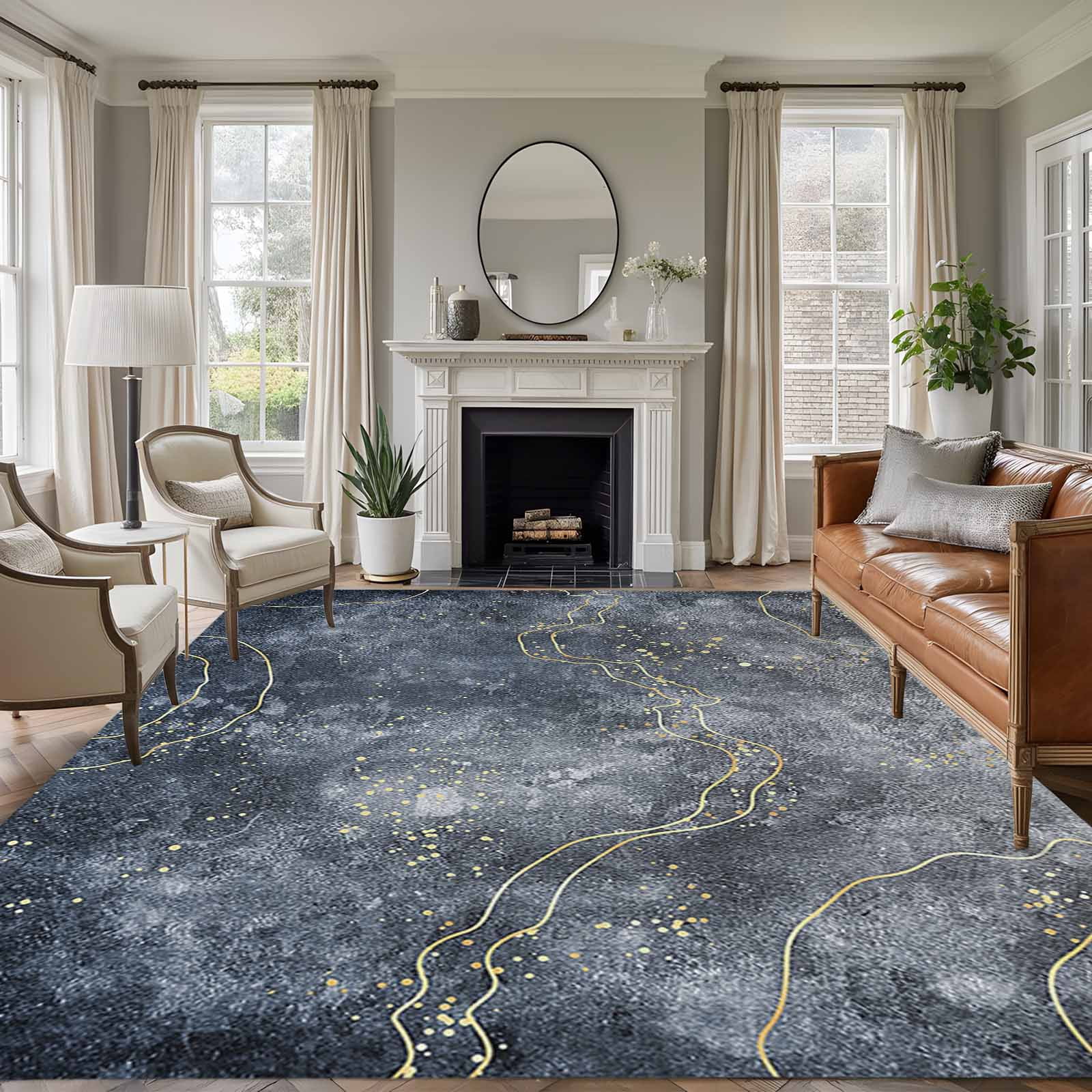 Steel Gray Abstract Rug Abstract Geometric 5x7 Rug for Living Room Sofa and Coffee Table Layout ...