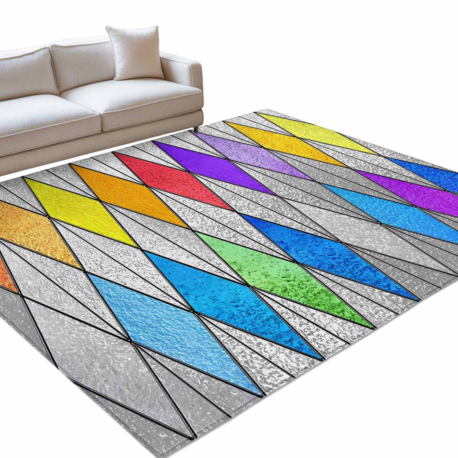 Abstract Geometric 5x8ft Non Slip Area Rug Modern Rainbow Argyle Color ...