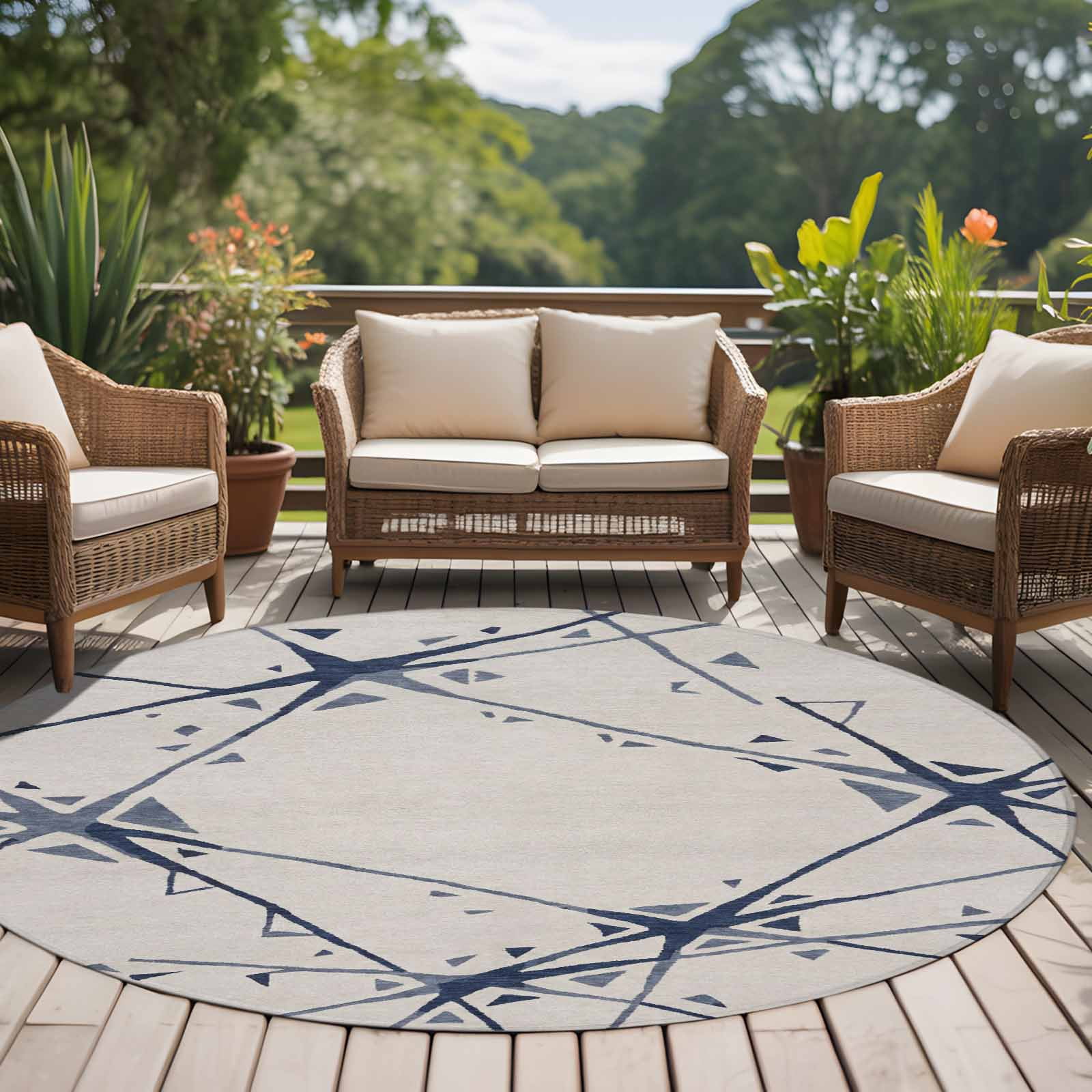 Abstract Geometric 6ft Round Rug for Living Room Under Coffee Table ...