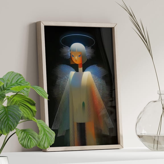 Abstract Geometric Angel Halo Wings Modern Minimalist Luminous Spiritual Decor, Unframed Poster