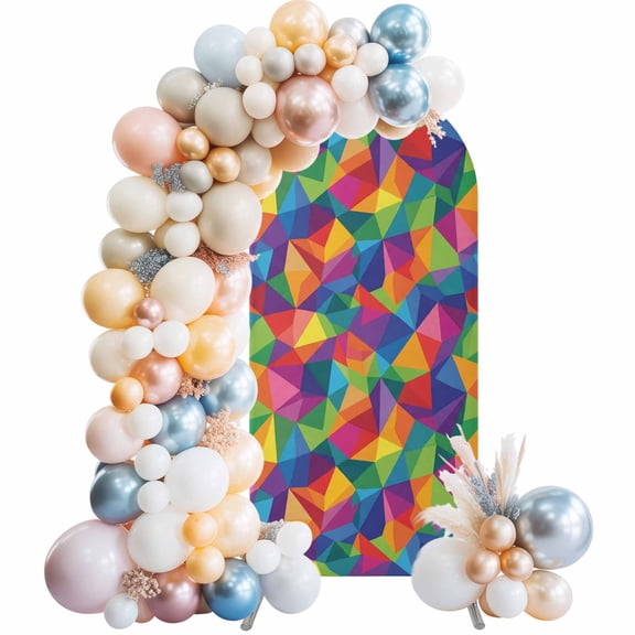 Abstract Geometric Arch Backdrop Cover 4 FT Color Modern Artificial Shape Stretchy Elastic Arch Stand Covers Spandex Arched Background Birthday Wedding Party Decoration (No Stand)