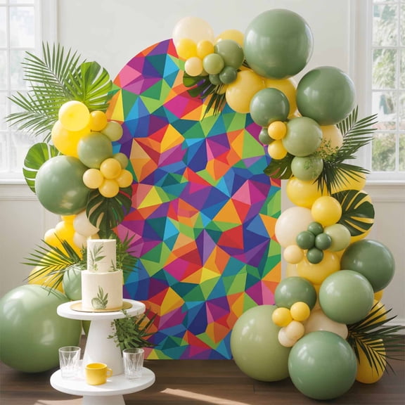 Abstract Geometric Arch Backdrop Cover, 6.6FT, Color Modern Artificial Shape Spandex Arch Covers Double-Sided Backdrop for Wedding Birthday Party Photo Background Decoration