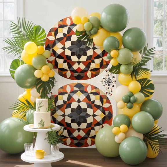 Abstract Geometric Arch Backdrop Cover, 7.2FT, Color Blocks Lines Circles Spandex Arch Covers Double-Sided Backdrop for Wedding Birthday Party Photo Background Decoration