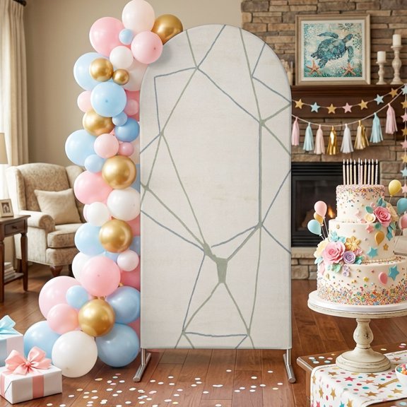 Abstract Geometric Arch Backdrop Covers 4 FT, Grey Green Splatter Lines Art Stretchy Fitted Arched Stand Covers Party Arch Stand Cover Photo Booth for Wedding Birthday Decor