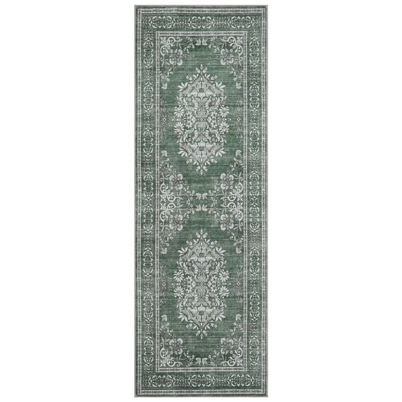 Abstract Geometric Area Rug 2x6FT - Stain & Slip Resistant for Home, green