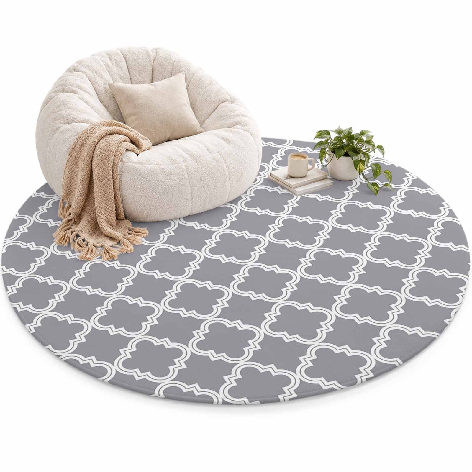 Abstract Geometric Area Rug 4', Gray Moroccan Trellis Soft Mat Non-Slip ...