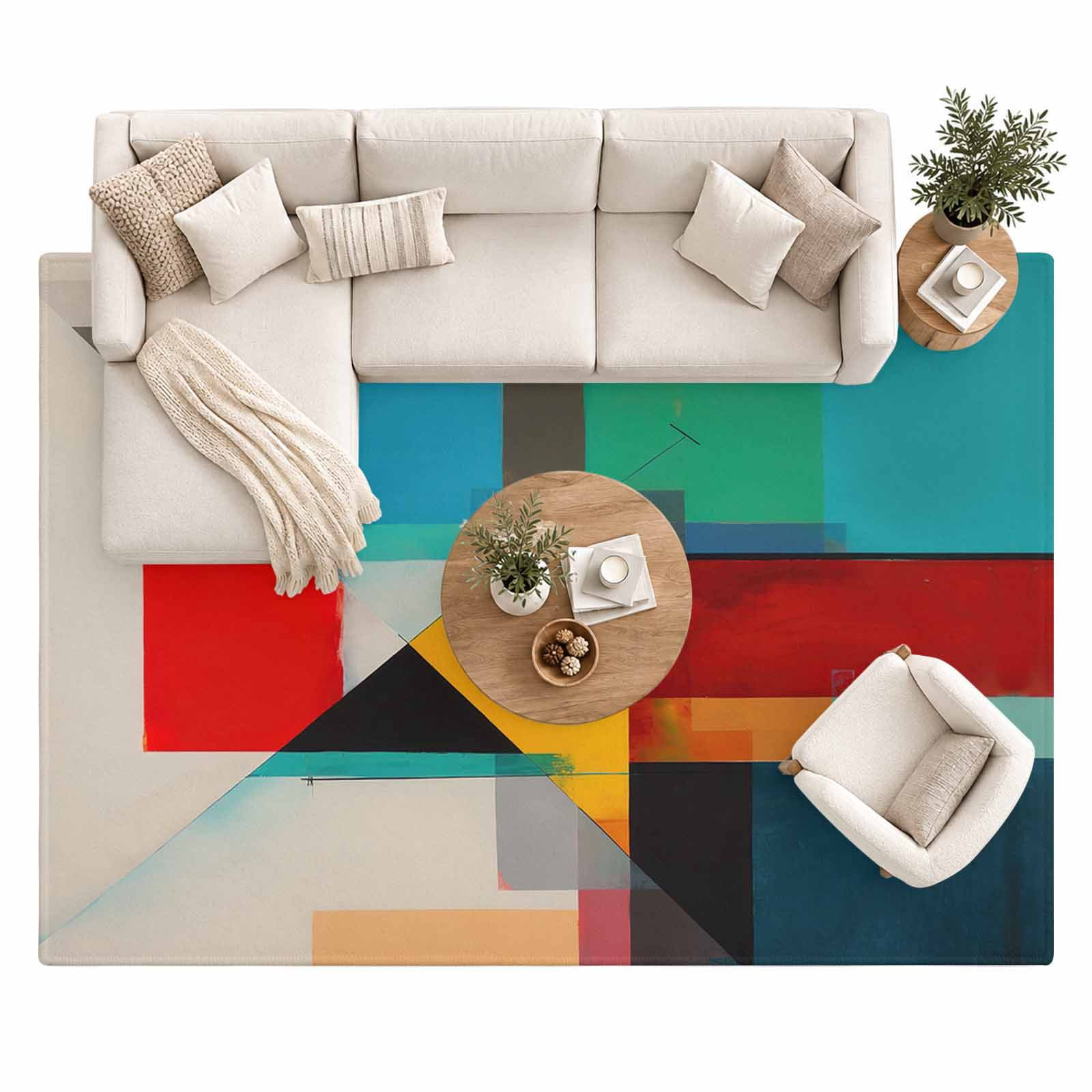 Abstract Geometric Area Rug 8'x10', Red Blue Yellow Art Graffiti Large ...