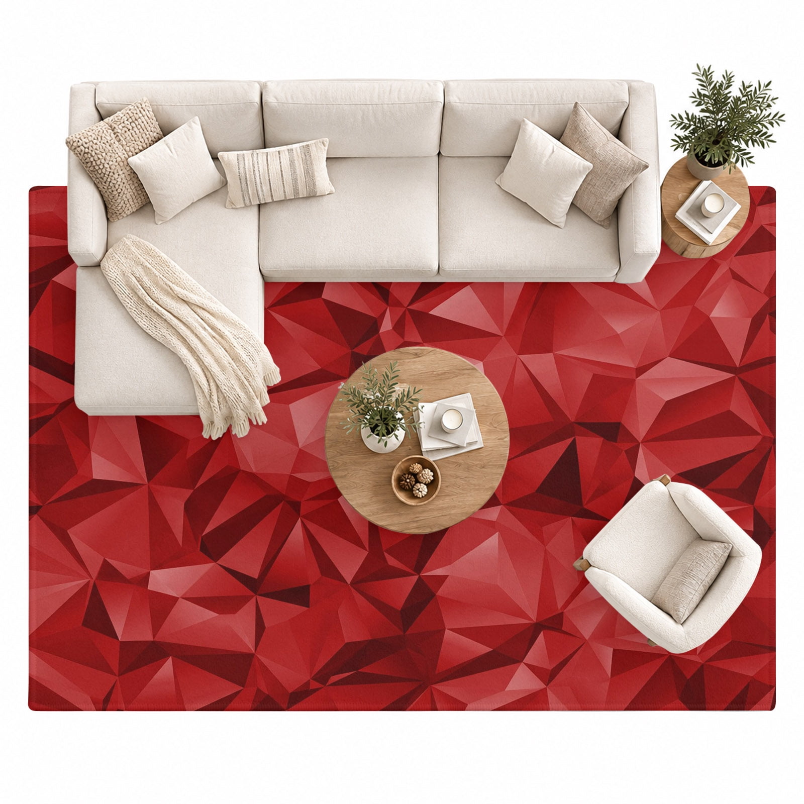 Abstract Geometric Area Rug 8'x10', Red Modern Artificial Shape ...