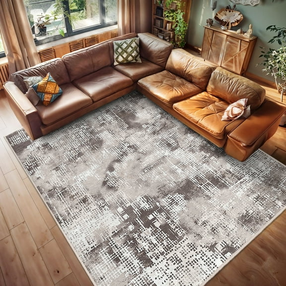 Abstract Geometric Area Rug - Transitional Gray Living Room Carpet - Urban Floor Mat - 1.9x3.9 Rug