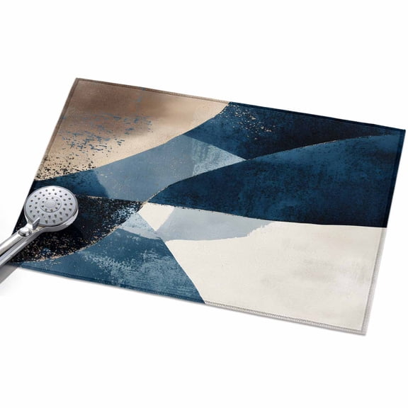 Abstract Geometric Area Rugs 2x3ft Dynamic Blue Gold Beige Art Floor Rug&nbsp;Non Slip Low Pile Ultra Soft Throw Carpet for Entryway Indoor Entrance Kitchen Bathroom