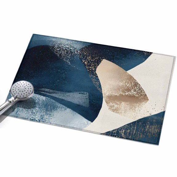 Abstract Geometric Area Rugs 2x3ft Dynamic Deep Blue Gold Art Floor Rug&nbsp;Non Slip Low Pile Ultra Soft Throw Carpet for Entryway Indoor Entrance Kitchen Bathroom
