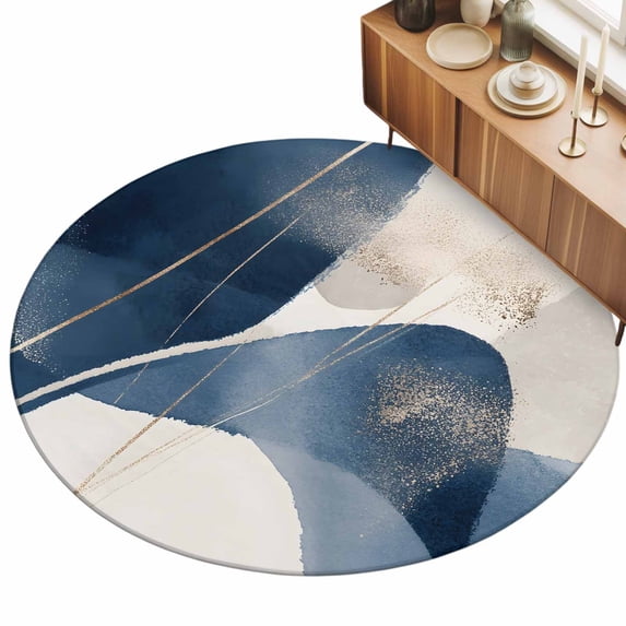 Abstract Geometric Area Rugs 3.3' (Round) Beige Blue Dynamic Texture ...