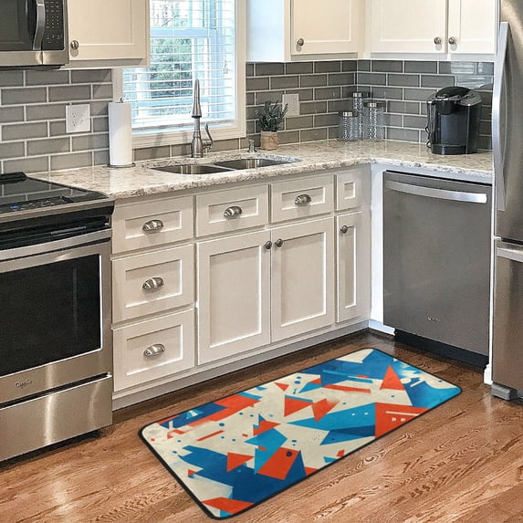 Abstract Geometric Art Design Non Slip Long Door Mat 39''x20'' Soft, Absorbent, for Kitchen, Bathroom, and Bedroom