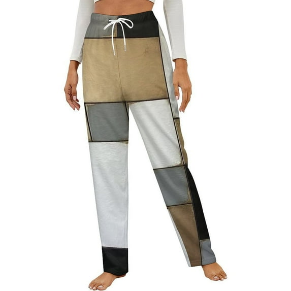 Abstract Geometric Art, Gray Black Gold Winter Female Pants Flannel High Waist Women Pants Lady Warm Straight Leg Plush Trousers