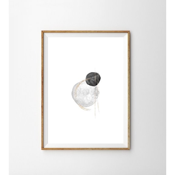 Abstract Geometric Art Grey Black Gold Circles Modern Minimalist Wall Decoration, Unframed Paper Poster 8x10in