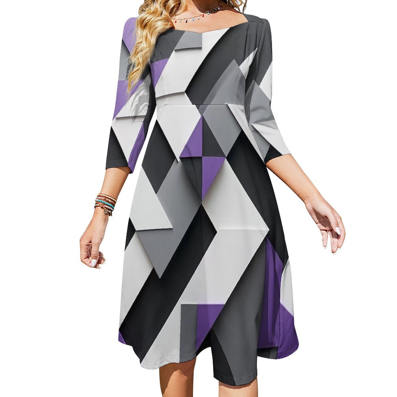 Colorful Sleeveless Womens Polyester Dress With Elegant Neckline And Geometric Pattern main image 0