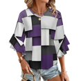 thumbnail image 1 of Abstract Geometric Art, Purple Black Grey Women's V-Neck Blouse With 3/4 Ruffled Bell Sleeves Casual Top Ladies Blouses, 1 of 7