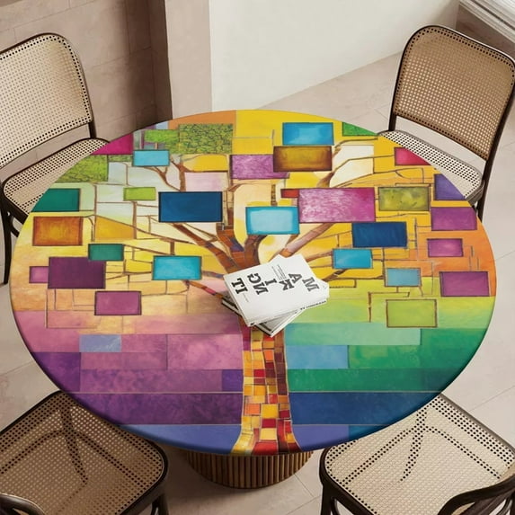Abstract Geometric Art Round Table Cover Kitchen Printed Waterproof ...