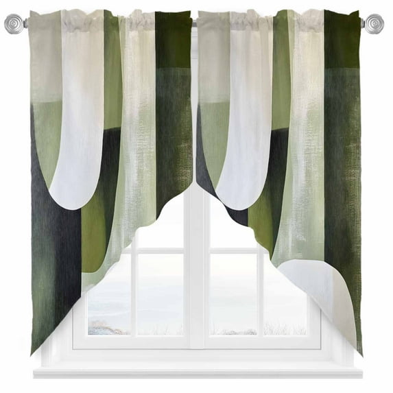 Abstract Geometric Art Swag Curtain Valance for Windows, Watercolor Black Green Blend Window Treatments Short Swag Topper for Kitchen Windows Bathroom Bedroom, 28"x36"