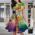 thumbnail image 1 of Abstract Geometric Art Women's Classic Swing Skater Dress Casual Work Party Cocktail Dresses, 1 of 6
