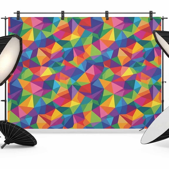 Abstract Geometric Backdrop for Photography, Color Modern Artificial Shape Photo Backdrop Portrait Background Party Banner Photo Backgrounds for Studio Booth Props, 7x5ft