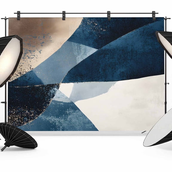 Abstract Geometric Backdrop for Photography, Dynamic Blue Gold Beige Art Photo Backdrop Portrait Background Party Banner Photo Backgrounds for Studio Booth Props, 8x6ft
