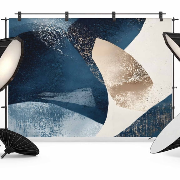 Abstract Geometric Backdrop for Photography, Dynamic Deep Blue Gold Art Photo Backdrop Portrait Background Party Banner Photo Backgrounds for Studio Booth Props, 12x8ft