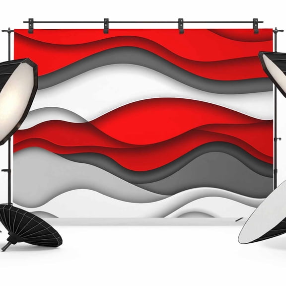 Abstract Geometric Backdrop for Photography, Red Gray Gradient Waves Contemporary Photo Backdrop Portrait Background Party Banner Photo Backgrounds for Studio Booth Props, 7x5ft