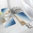 Abstract Geometric Bath Mat Set Blue White Brown Ombre Ripple Modern