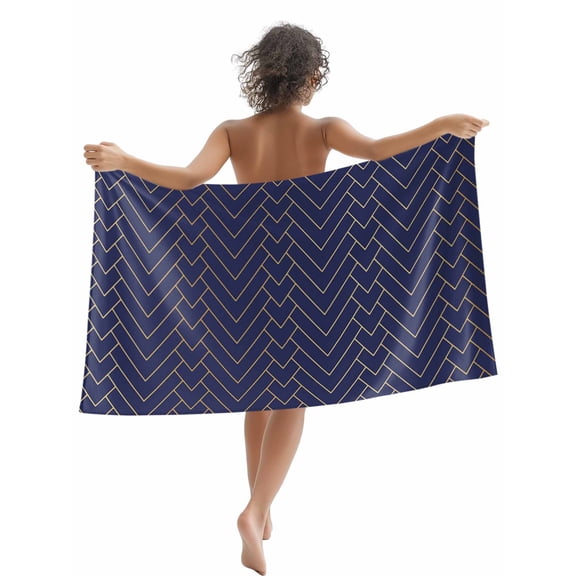 Abstract Geometric Beach Towels Blanket Soft & Absorbent Quick Dry Microfiber Navy Blue Gold Minimalist Herringbone Pattern Pool Towels for Swimming ,Yoga, Sports, Gym, Camping,Large 30X60in,