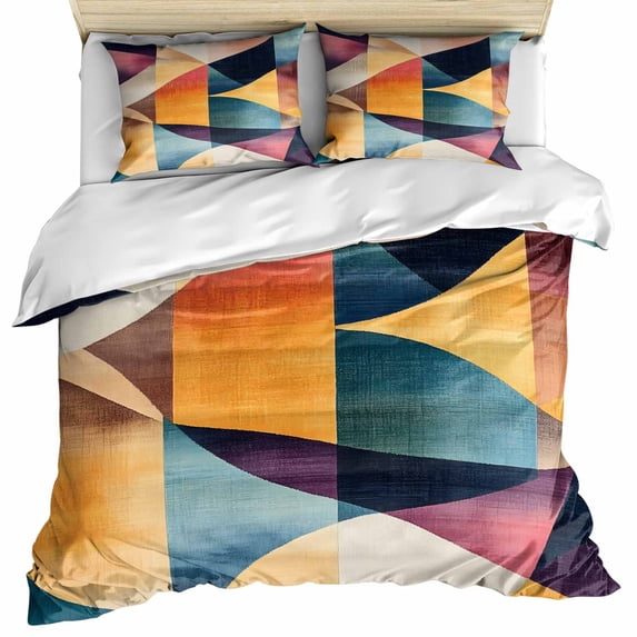 Abstract Geometric Bedding 3 Piece Duvet Cover Set California King, Orange Neutral Modern Art Soft Microfiber Comforter Cover with Zipper Closure & Pillowcases, Wrinkle & FadeResistant Quilt Cover